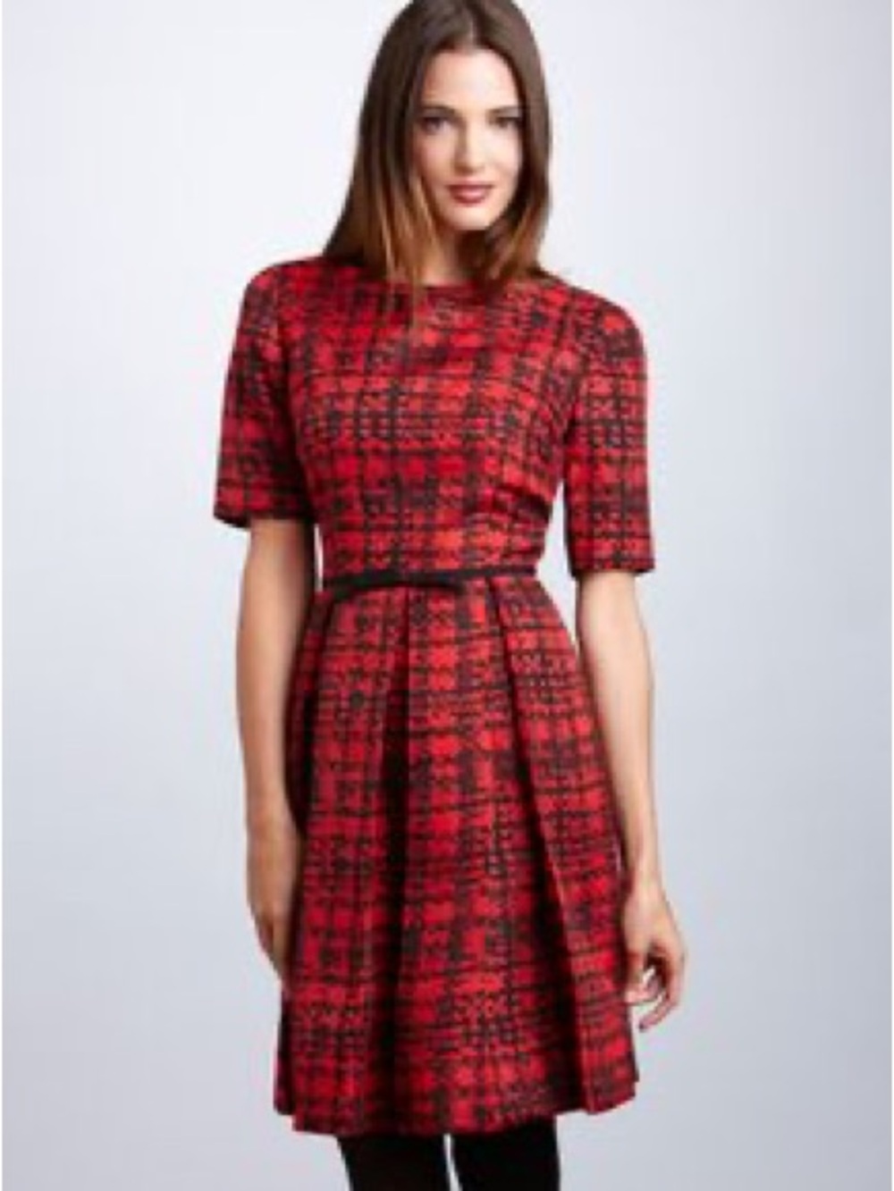 Taylor Red and Black Plaid Midi Dress